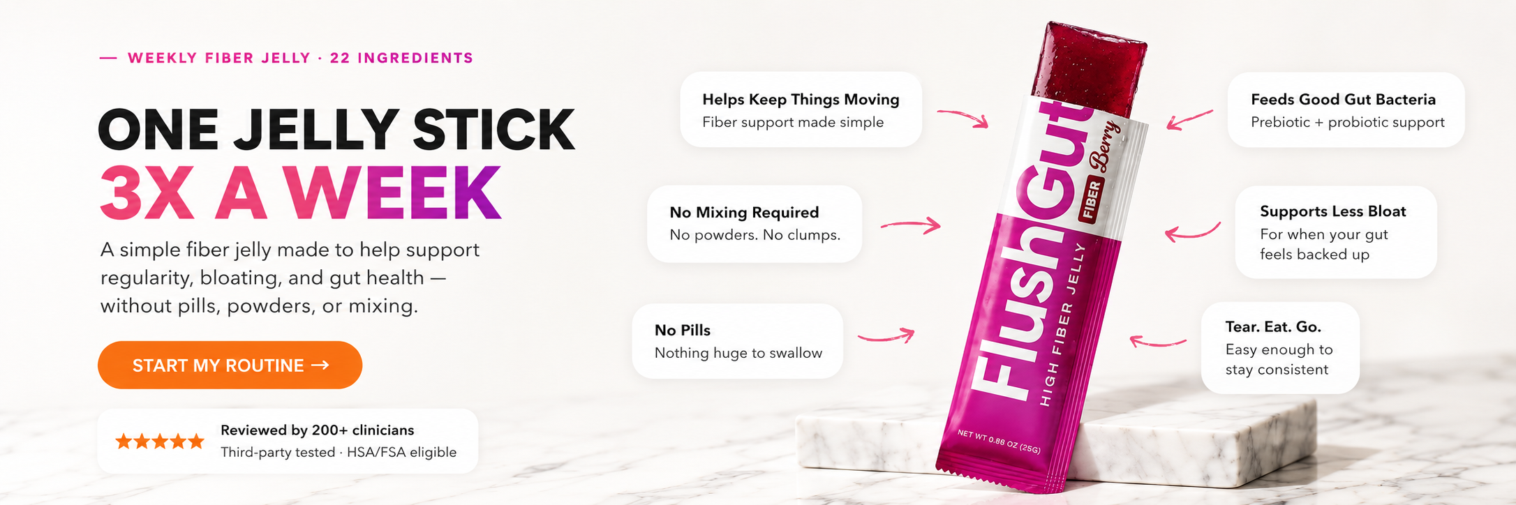 FlushGut — One Jelly Stick. Three Times a Week.